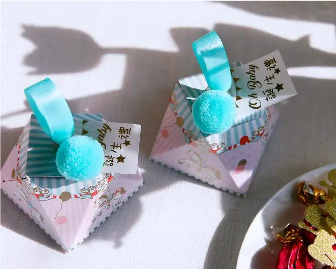 Розовый/Буле diamond Форма Baby Shower конек коробка конфет упаковки шоколада Сумки Бумага подарок Коробки вечерние поставки на крестины