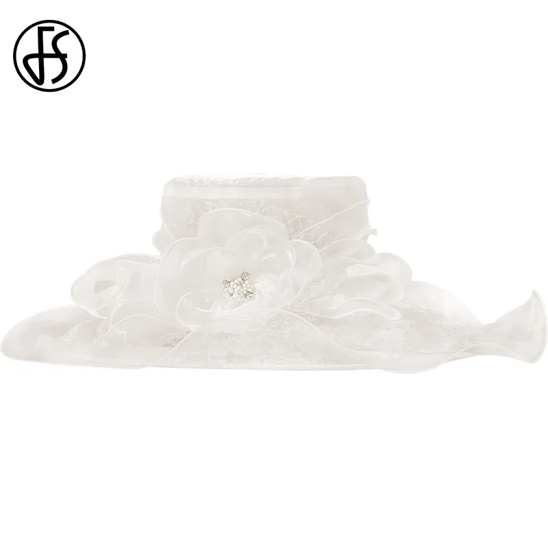 FS винтажные черно-белые шляпы с широкими полями женские из органзы большим