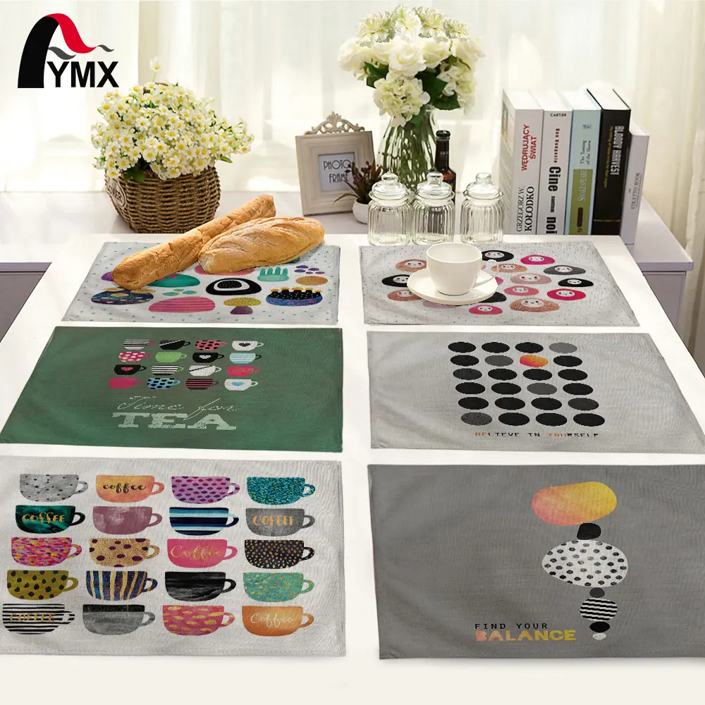 Разноцветный настольный коврик с рисунком чашки салфетка для стола из