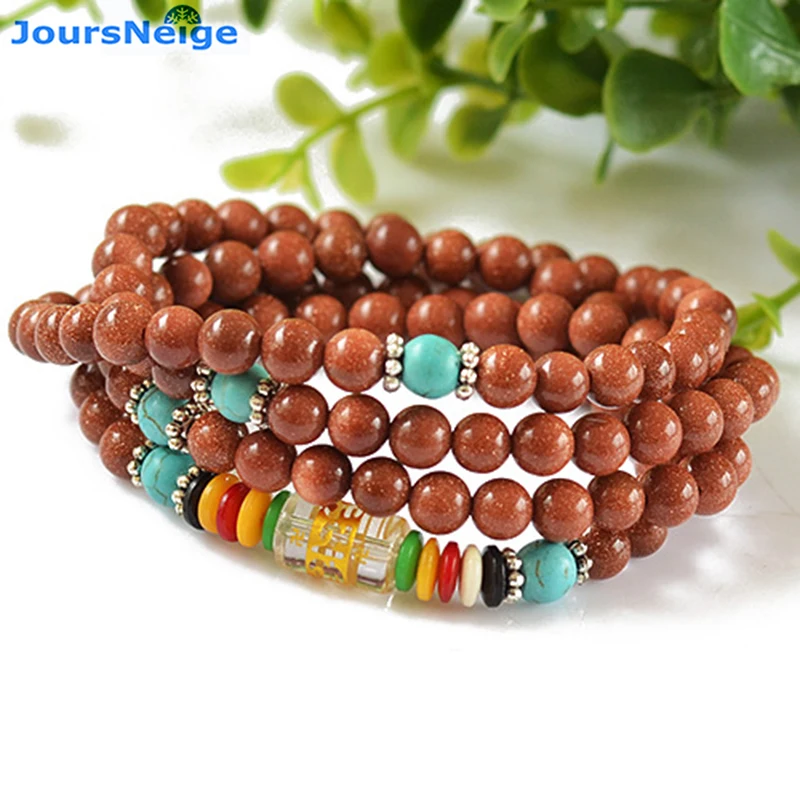 Женские многослойные браслеты из золотистого песка с бусинами 108 6 мм|bracelets