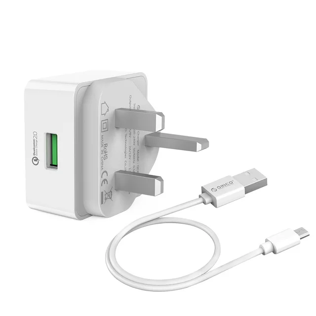 ORICO Быстрая зарядка QC 2,0 USB Мобильный телефон USB настенное настольное зарядное устройство с бесплатным микро USB кабелем для iPhone iPad samsung Xiaomi S8 - Цвет: UK plug White