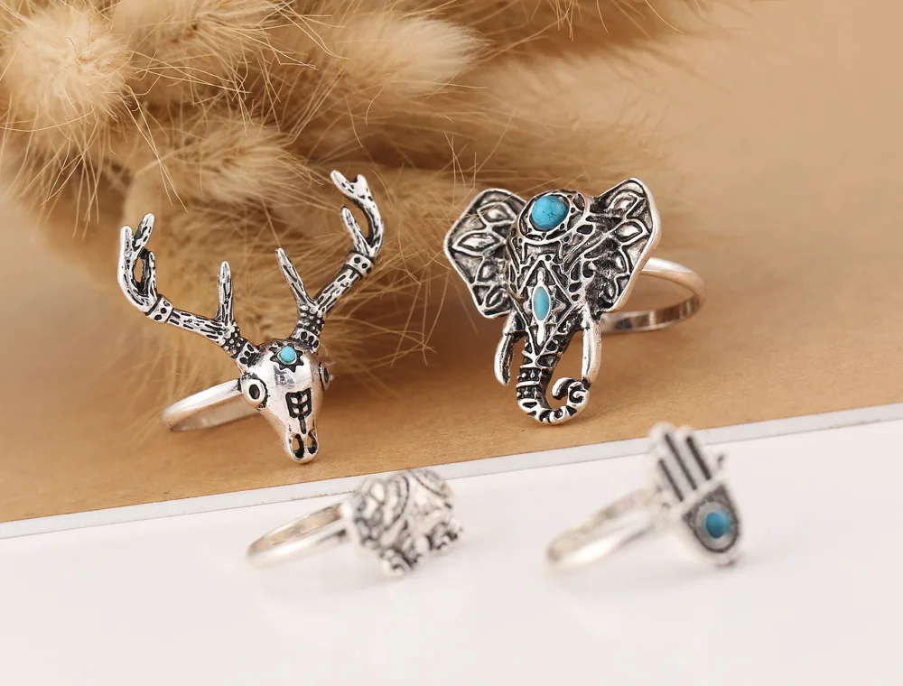 Ubeauty 4 шт./компл. Винтаж Панк серебристый цвет слон голова оленя Единорог palm