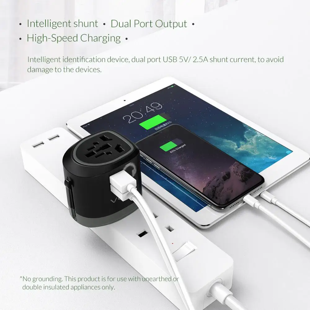 ORICO Travel Adapter Международная розетка все-в-одном 3 USB 1 Тип C 5V3. 4A Max Выход usb зарядный порт UK/AU/US/EU Plug