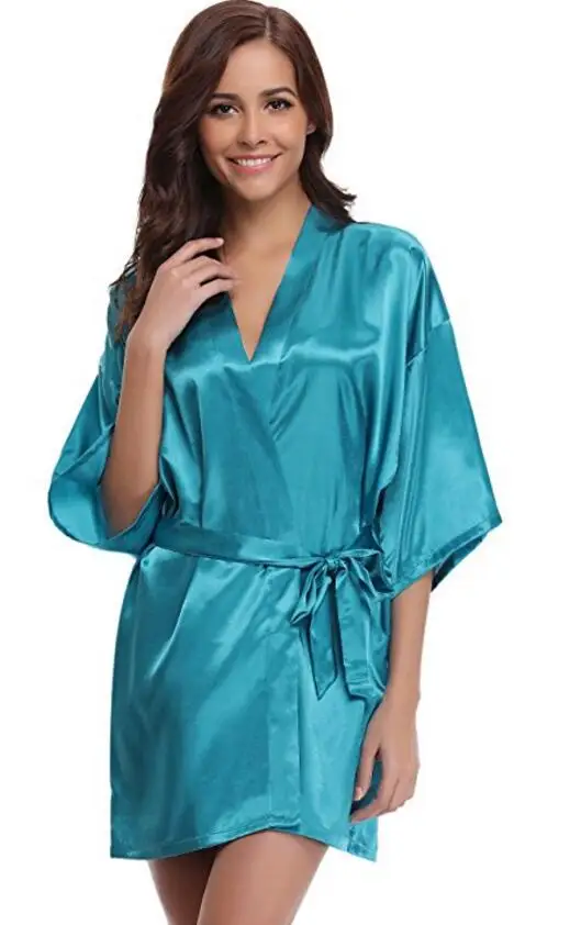 lake blue 4XL. Женское атласное свадебное кимоно, халат для невесты. Одежда для сна, халаты для подружки невесты, пижамы, халат, ночная рубашка, спа, свадебные халаты, Халат - Цвет: lake blue