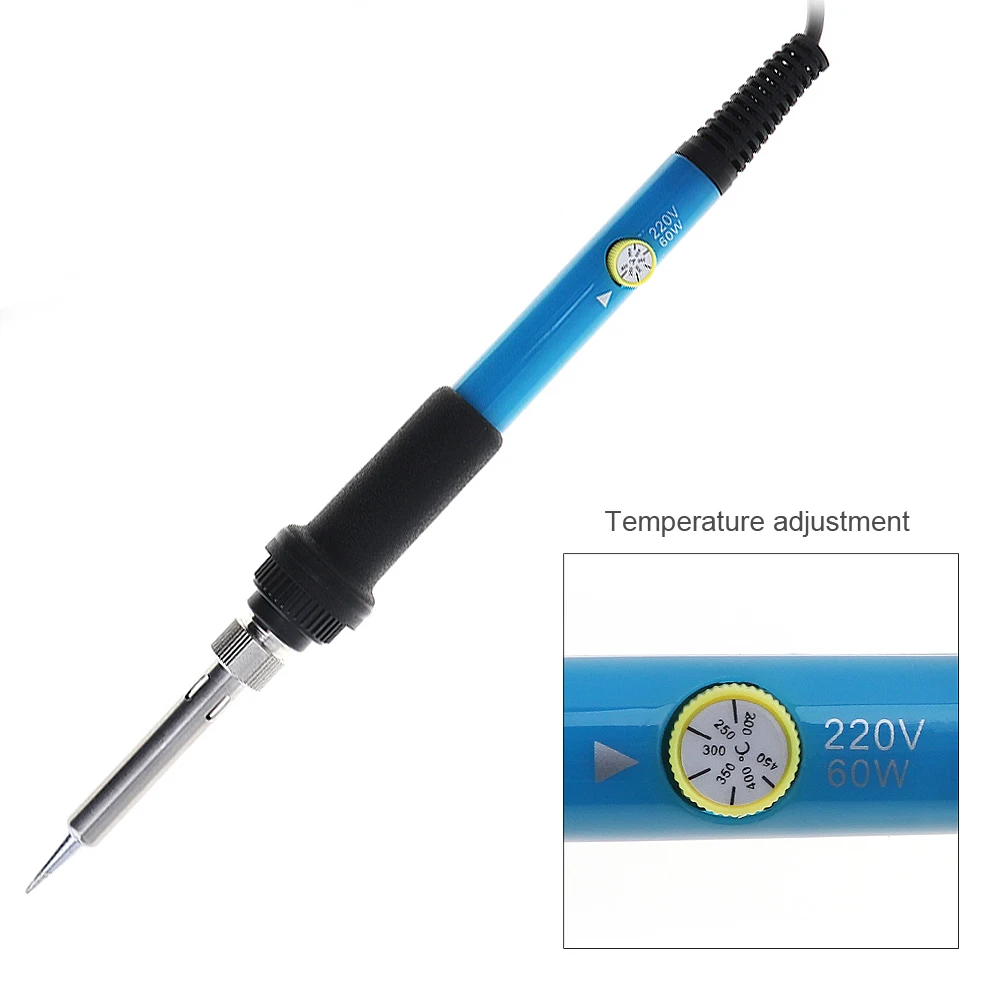 110 V-220 V 60W Регулируемая Температура Электрический паяльник Комплект с 5 шт. паяльной и стенд Оловянная проволока для сварки