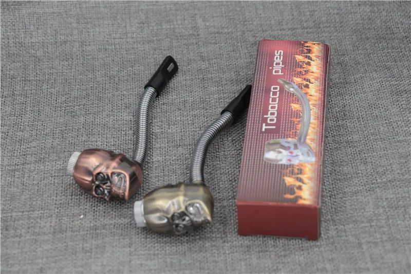 

6pcs/lot wholesales curving skull metal smoking pipes copper silver bending herb tobacco pipe cigarette holder gadget