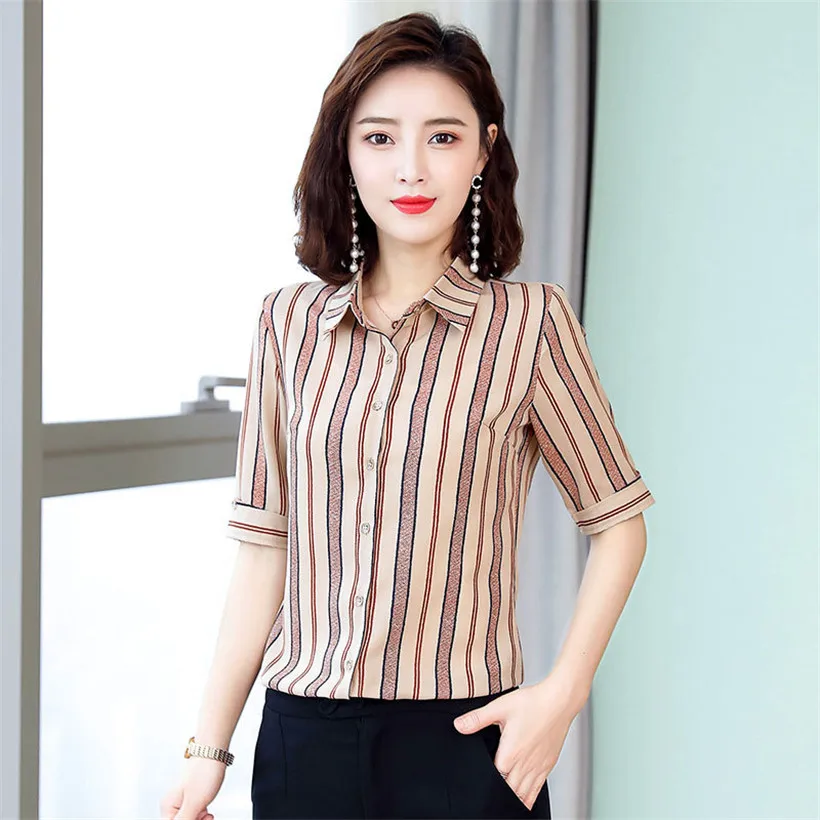 Женская блузка с коротким рукавом шифоновая отложным воротником женские топы в