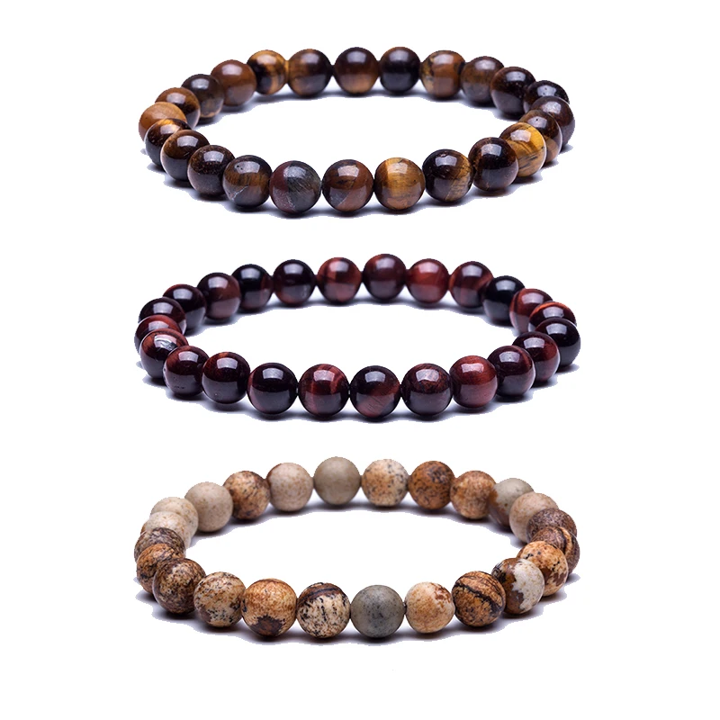 Natural Stone Beads Bracelets High Quality Tiger Eye Buddha Lava Round Beads Elasticity Rope Bracelets for women& men jewelry