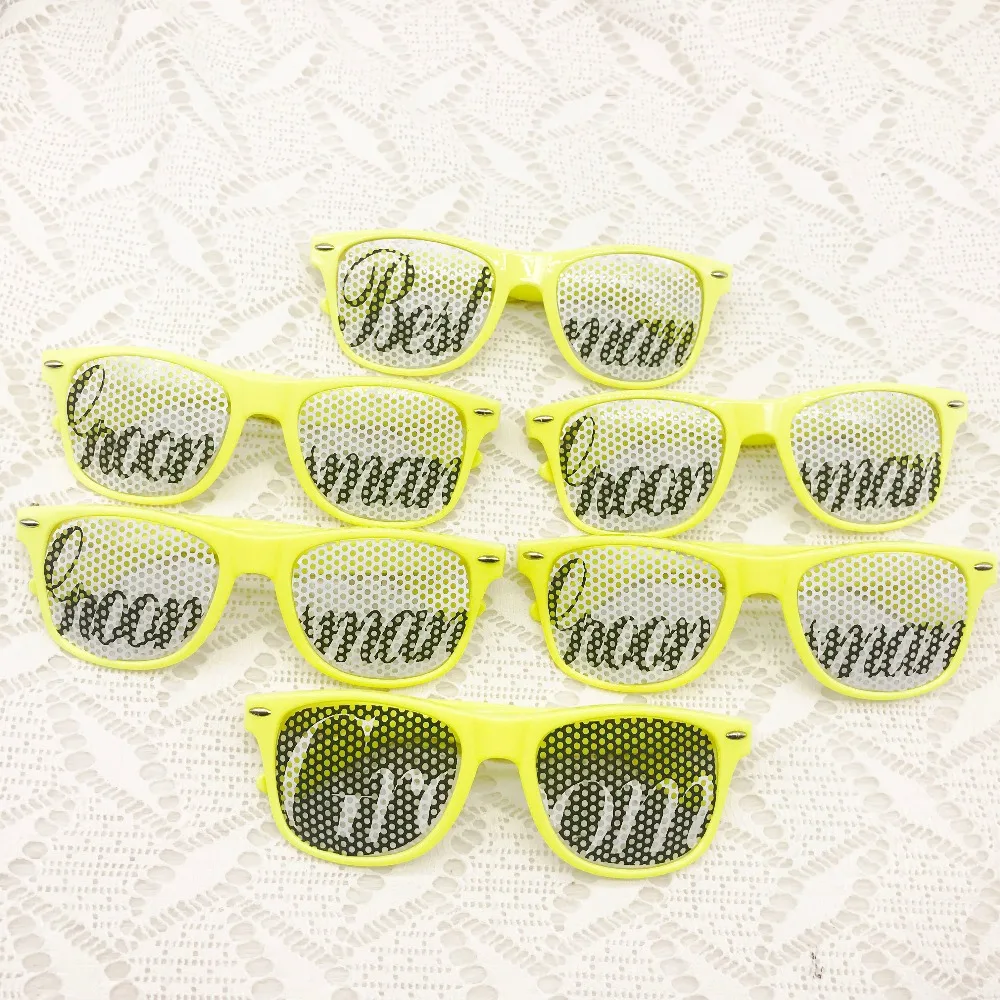 Неоновый желтый Жених вечерние свадебные очки идеальные сувениры для