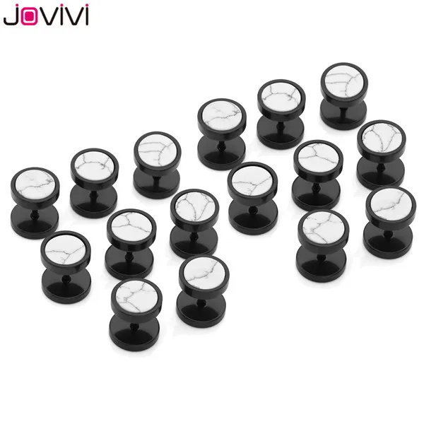 8 Pairs Black 1 Jovivi, новинка, для мужчин и женщин, нержавеющая сталь+ натуральные камни, штанга, серьги-гвоздики, ювелирное изделие, обманщик, обманщик, иллюзия, беруши - Окраска металла: 8 Pairs Black 1