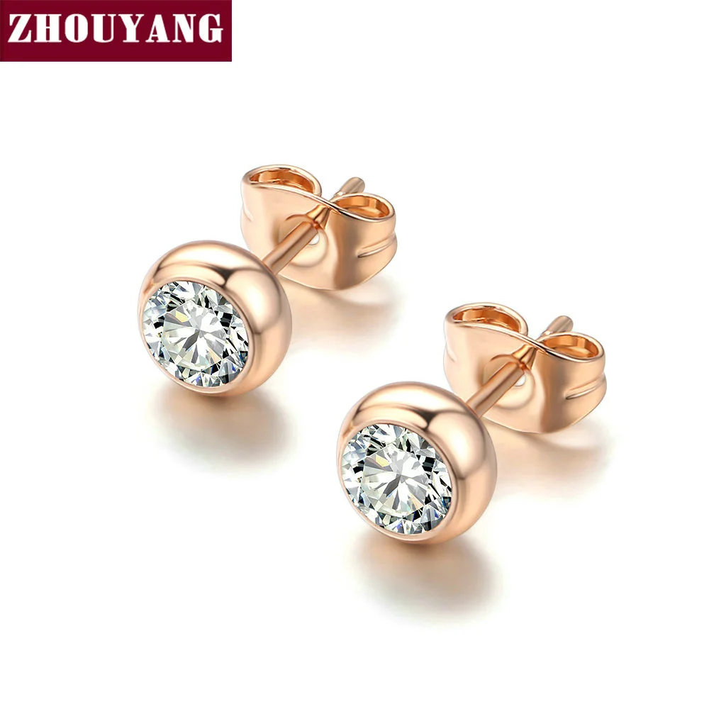 RoseGold Clear ZHOUYANG серьги-гвоздики для женщин OL Стиль лаконичный цвет розового золота модные ювелирные изделия с австрийским кристаллом ZYE496 - Окраска металла: RoseGold Clear