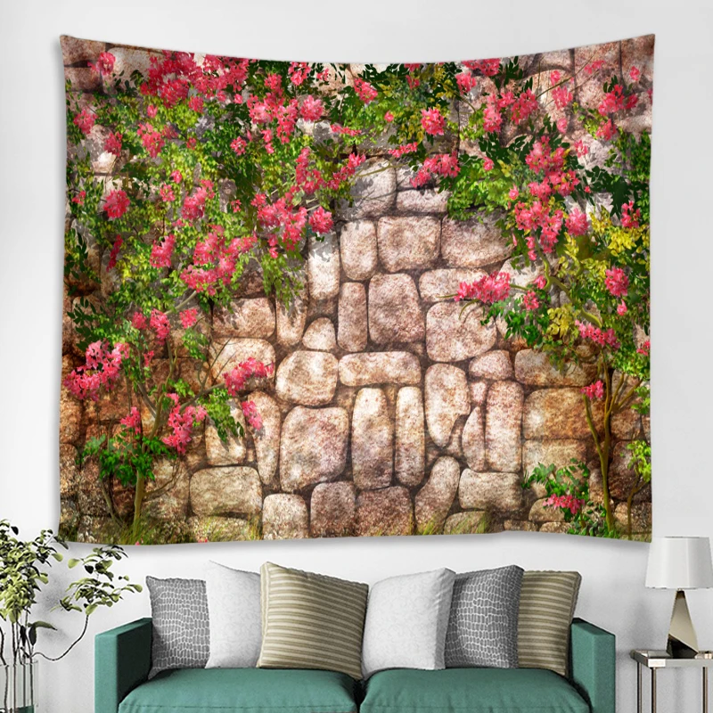 Ваза на каменной стене с принтом гобелен настенный большого размера дешевые