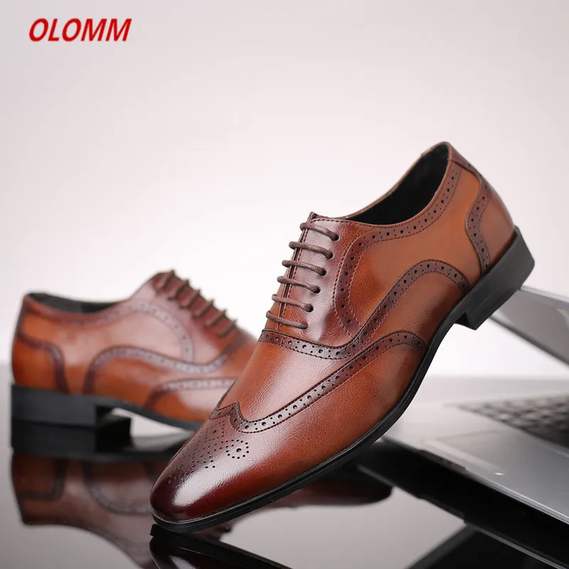 Мужские броги из натуральной кожи деловые классические туфли на шнуровке