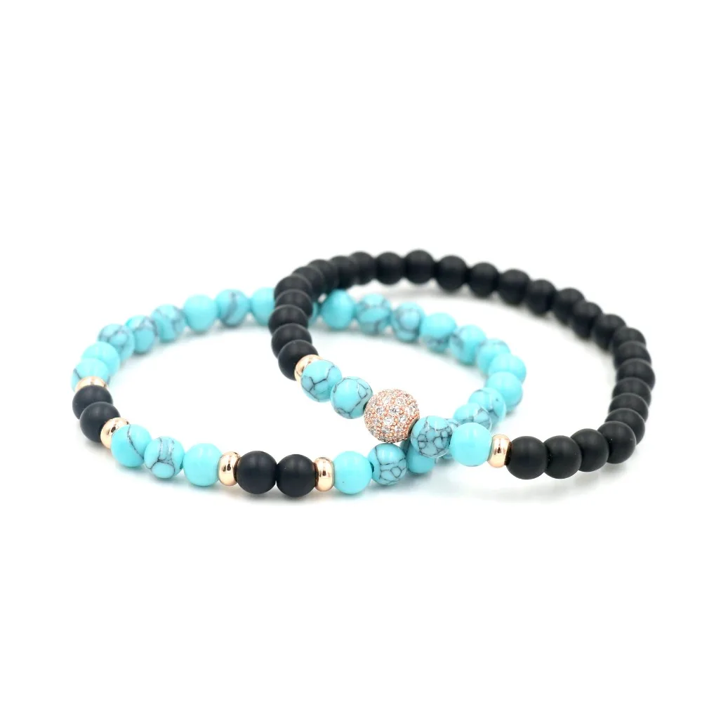 2 шт./компл. натуральный камень из бисера Белый фианит циркон мяч сосна браслет