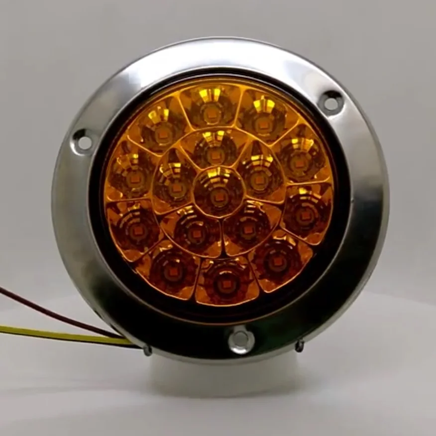 

Amber Round Trailer Tail Lights 12v/24v DC 3w Brake Turn Signal Lamp RV,Trucks,Bus,Coach,Camper Trailer,Transports,Silver Ring