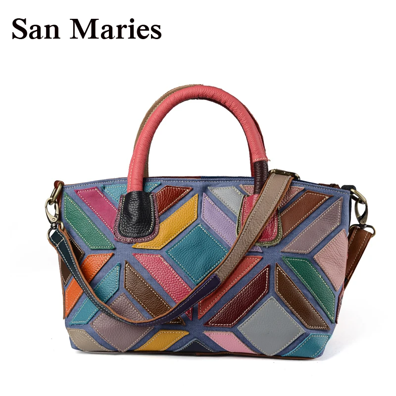 San Maries красочные лоскутные повседневные сумки тоуты женские на плечо