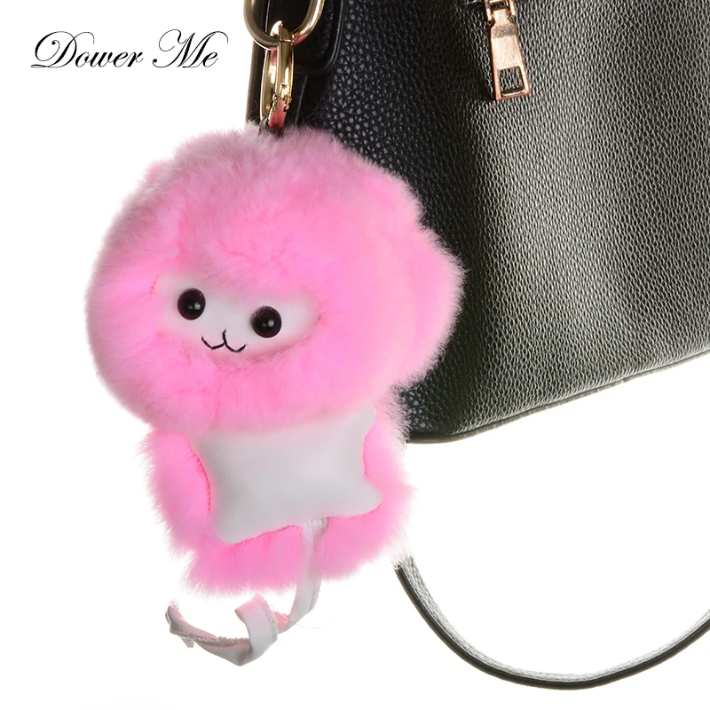 Dower Me симпатичный брелок обезьянка Для женщин 13 см Натуральный мех помпоном