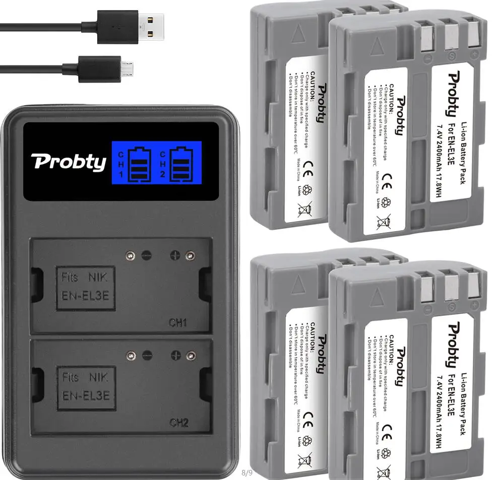 4battery and charger EN-EL3e Батарея+ ЖК-дисплей Зарядное устройство для Nikon D50 D70 D80 D90 D100 D200 D300S D700 - Цвет: 4battery and charger