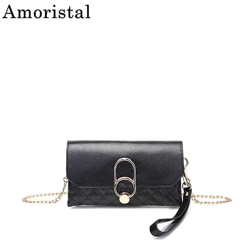 Клатч-конверт женская новая маленькая сумка через плечо с цепочкой модная черная