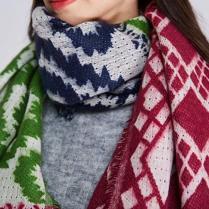 Женский шарф в клетку из камвольной шерсти бежевый Удобный шотландскую большого