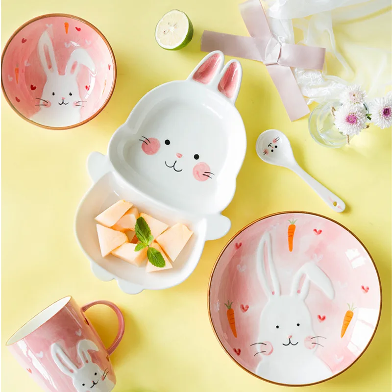 Креативные керамические Детские тарелки чашка столовые приборы милый