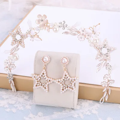 Изысканный Корона Головные уборы Star обруч жемчужный комплект серьги|Украшения