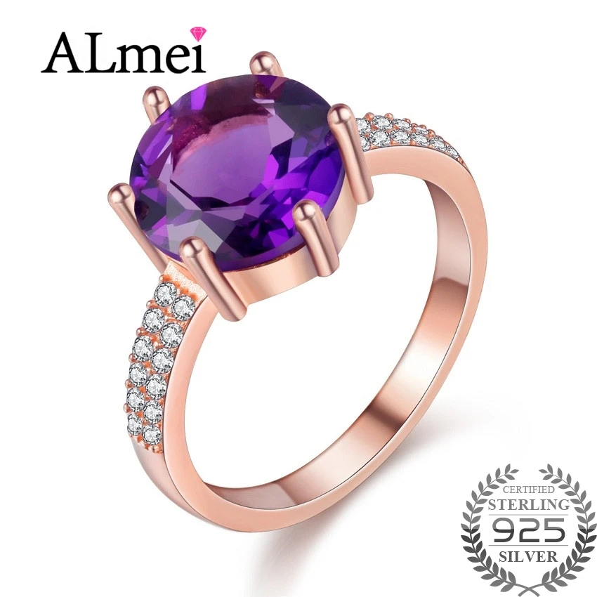 Женское фиолетовое кольцо с аметистом Almei 2.5ct ювелирное изделие розового золота