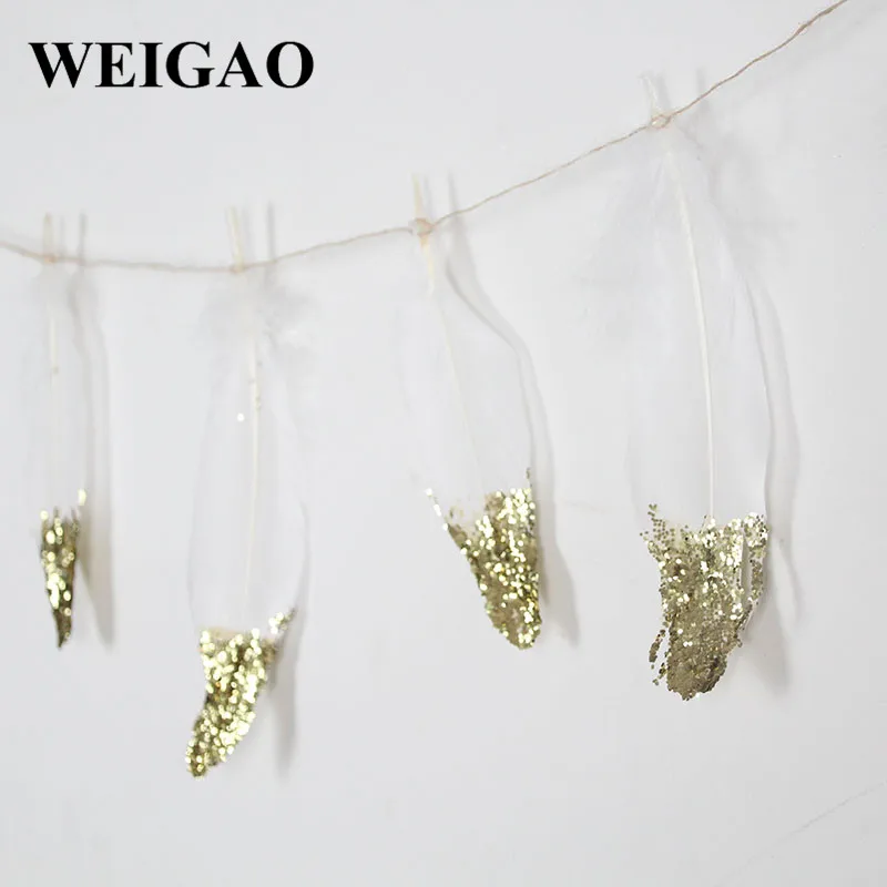 3 WEIGAO 13 шт./компл. 2 м белые/розовые перьевые вставки с золотыми сухие блестки гирлянды баннер для свадебного оформления украшения комнаты для девочек - Цвет: 3