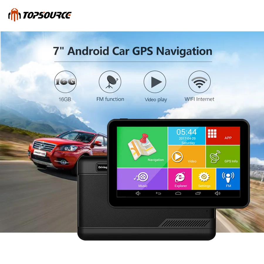 TOPSOURCE gps навигации 7 &quotAndroid 16 ГБ автомобиля WI FI видео HD 1080 P 1024*600 навигатор России