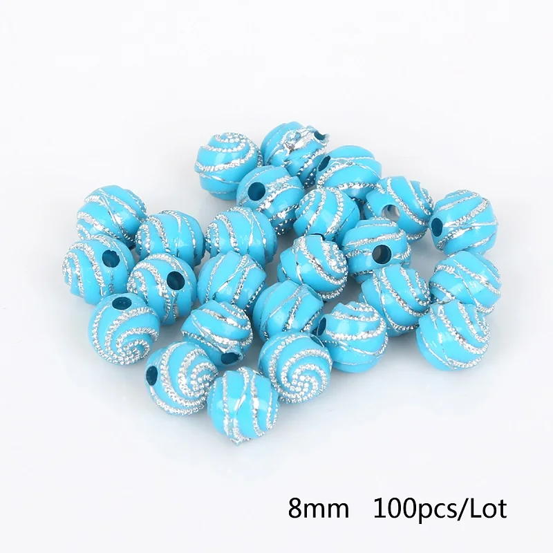 Turquoise 100 шт 8 мм цветные круглые стразы, акриловые бусины, спиральные бусины для поделок, украшение для альбома - Цвет: Turquoise