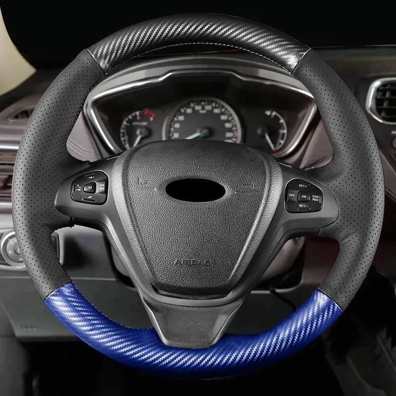 Автомобильный верный чехол рулевого колеса автомобиля из натуральной кожи для ford focus 2 3 fiesta аксессуары kuga fusion руль - Название цвета: color 9