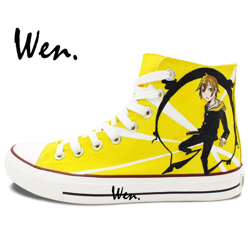 Wen дизайн с ручной росписью обуви Custom Durarara Аниме Мужские Женские высокие желтые