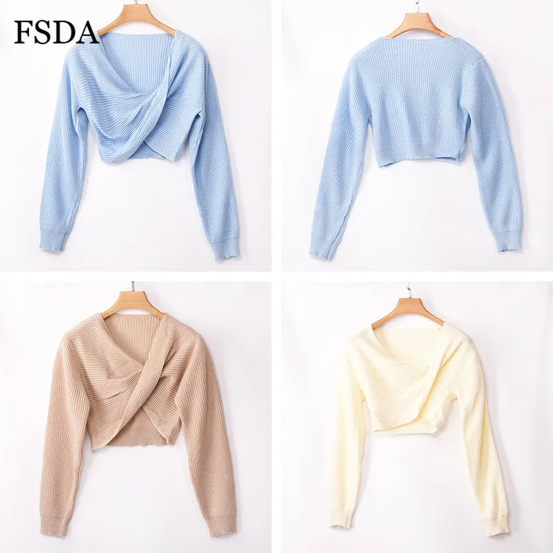 Свитер женский зимний с запахом V-образным вырезом и длинным рукавом | Женская