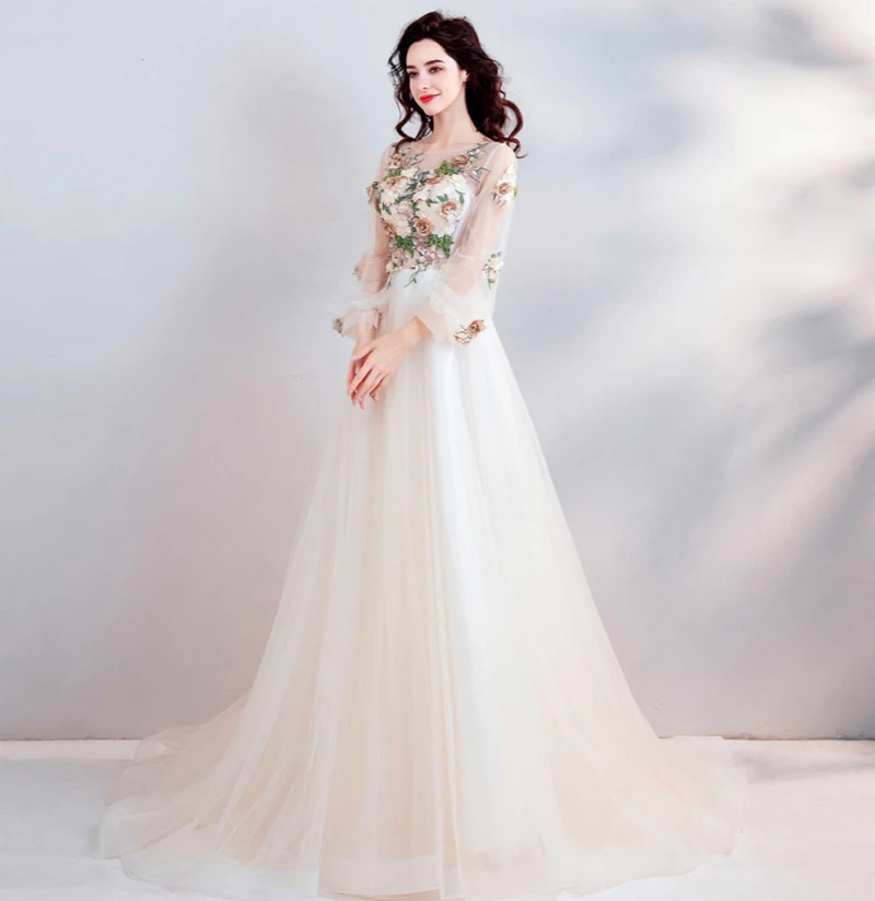 SSYFashion 2019 новое красивое вечернее платье светлое цвета шампанского с длинным
