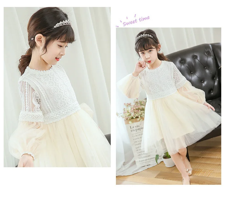 Детские платья для девочек кружевное однотонное платье с длинными