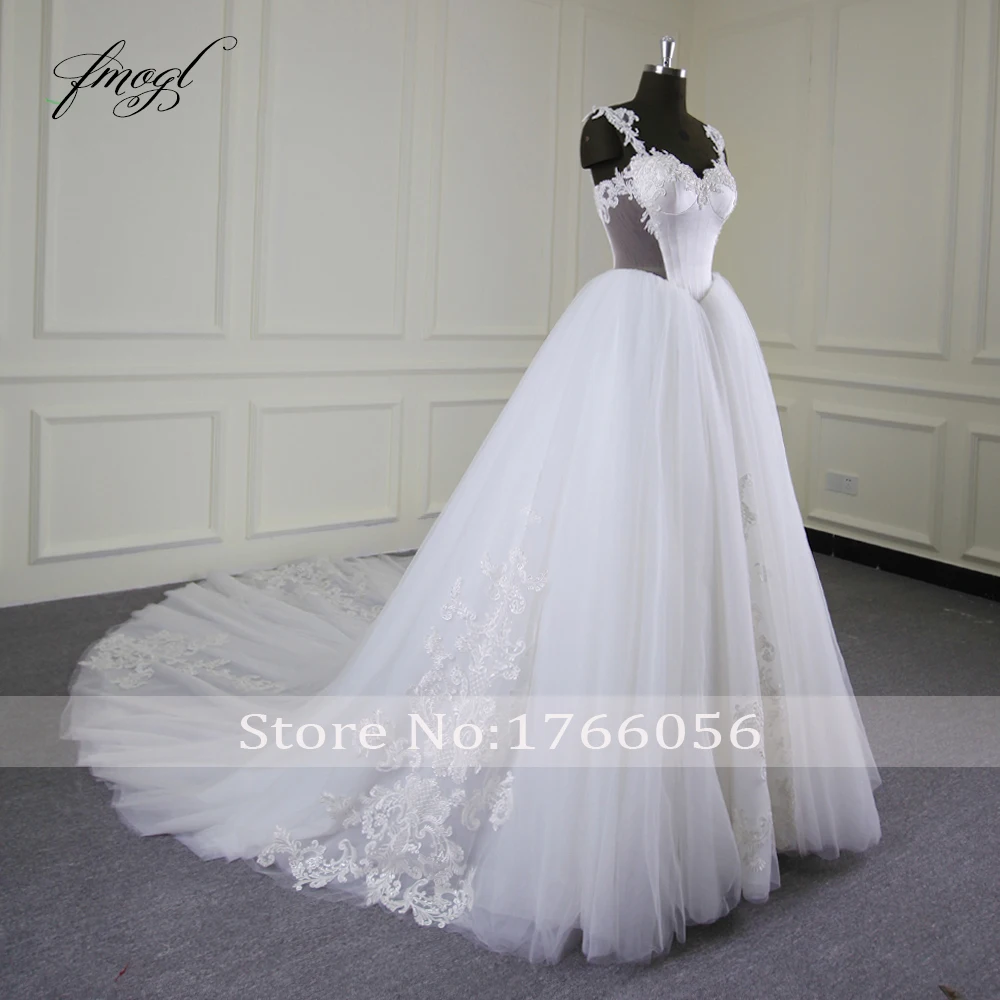 Fmogl Vestido De Noiva Милое Свадебное платье с вырезом 2019 сексуальные на спине вышивкой