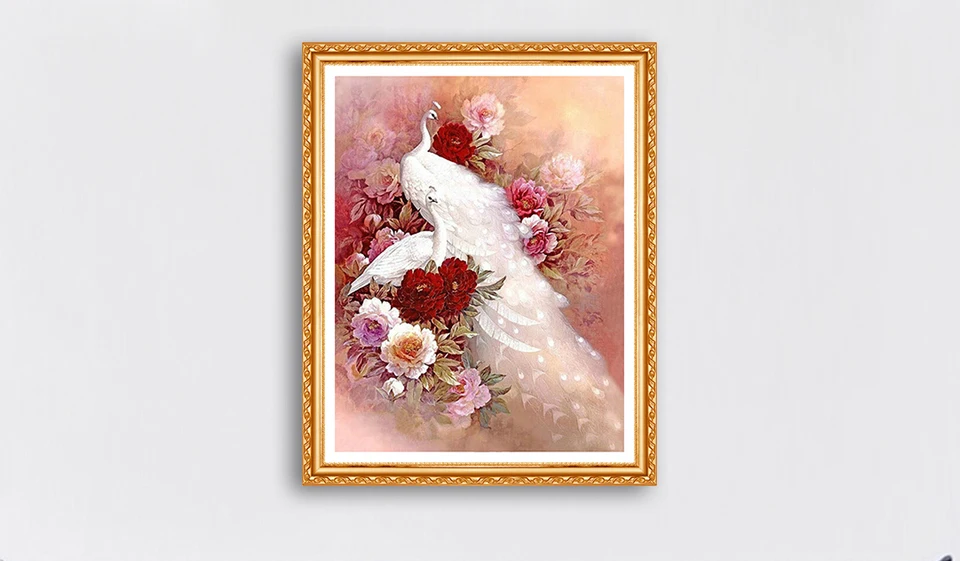 Animals DIY diamond Painting crystal white peacock 3D Cross Stitch Decorative diamond embroidery square Rhinestone zx
