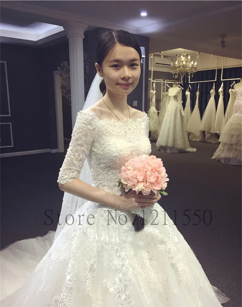 Elegant A Line Lace Wedding Dresses 2019 Custom Made Half Sleeves Sequins Vintage Bridal Vestido De Noiva IZ395 | Свадьбы и