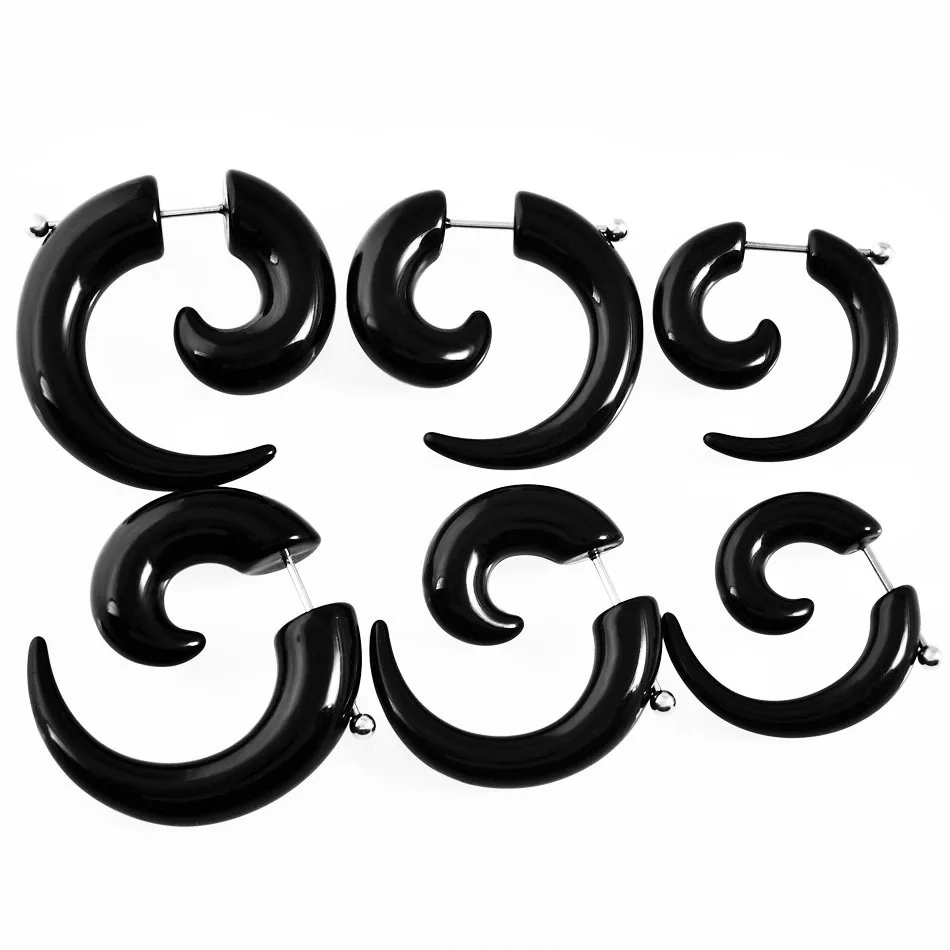 

MODRSA 1Pair Spiral Acrylic Earrings Stud Black Snail Ear Expanders Body Jewelry Fake Ear Plugs And Tunnels Septum Piercing