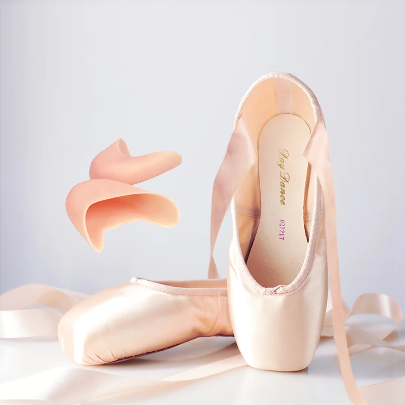 

Женские пуанты для балета, профессиональная атласная розовая обувь балерины для девушек с силиконовым носком