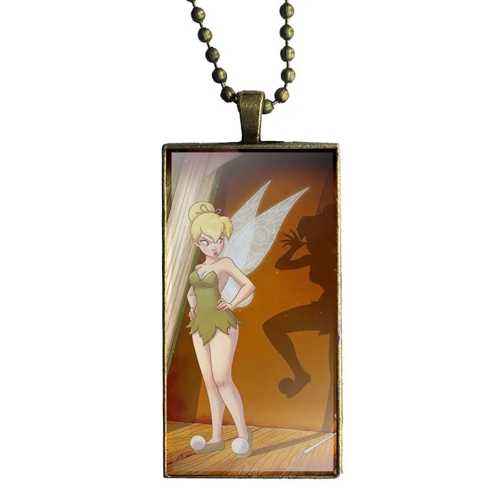 Роскошные Fundas Tinker Bell Питер Пэн дизайн Модные Винтажные стеклянные женские прямоугольное Ожерелье Подвески для женщин Рождественский подарок - Окраска металла: as picture