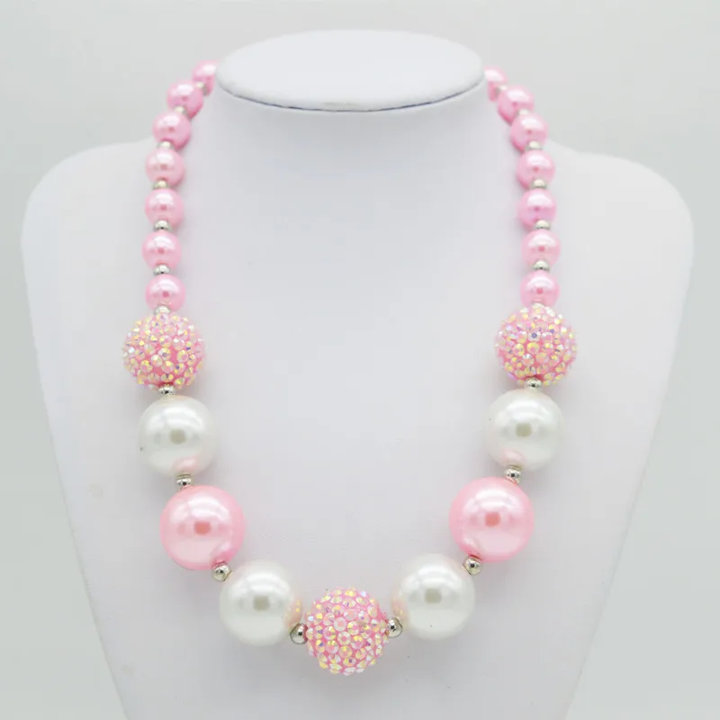

wholesale 5PCS Limit Discounts Children Necklace Handmade DIY White Pink Round Pearl Necklaces Girl Fashion Kids Jewelry