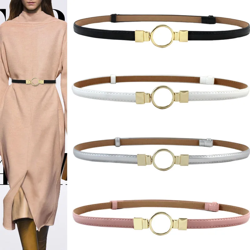 Женский ремень из искусственной кожи декоративный тонкий с пряжкой для платья