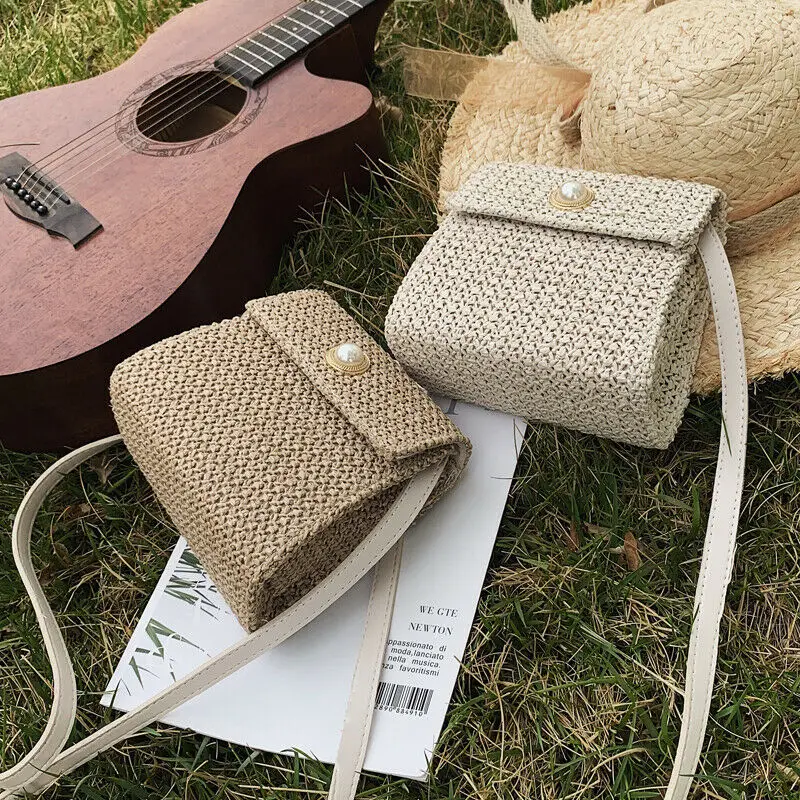 Женская плетеная Сумка в стиле бохо маленькая пляжная соломенная сумка ручной