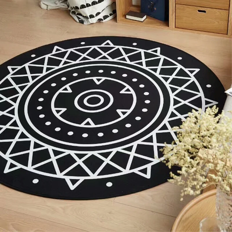 Multi Size Black and White Round Rug Geometric figure Carpets Washable Non-slip Foot Mat Living Room Bedroom Coffee Table | Дом и сад