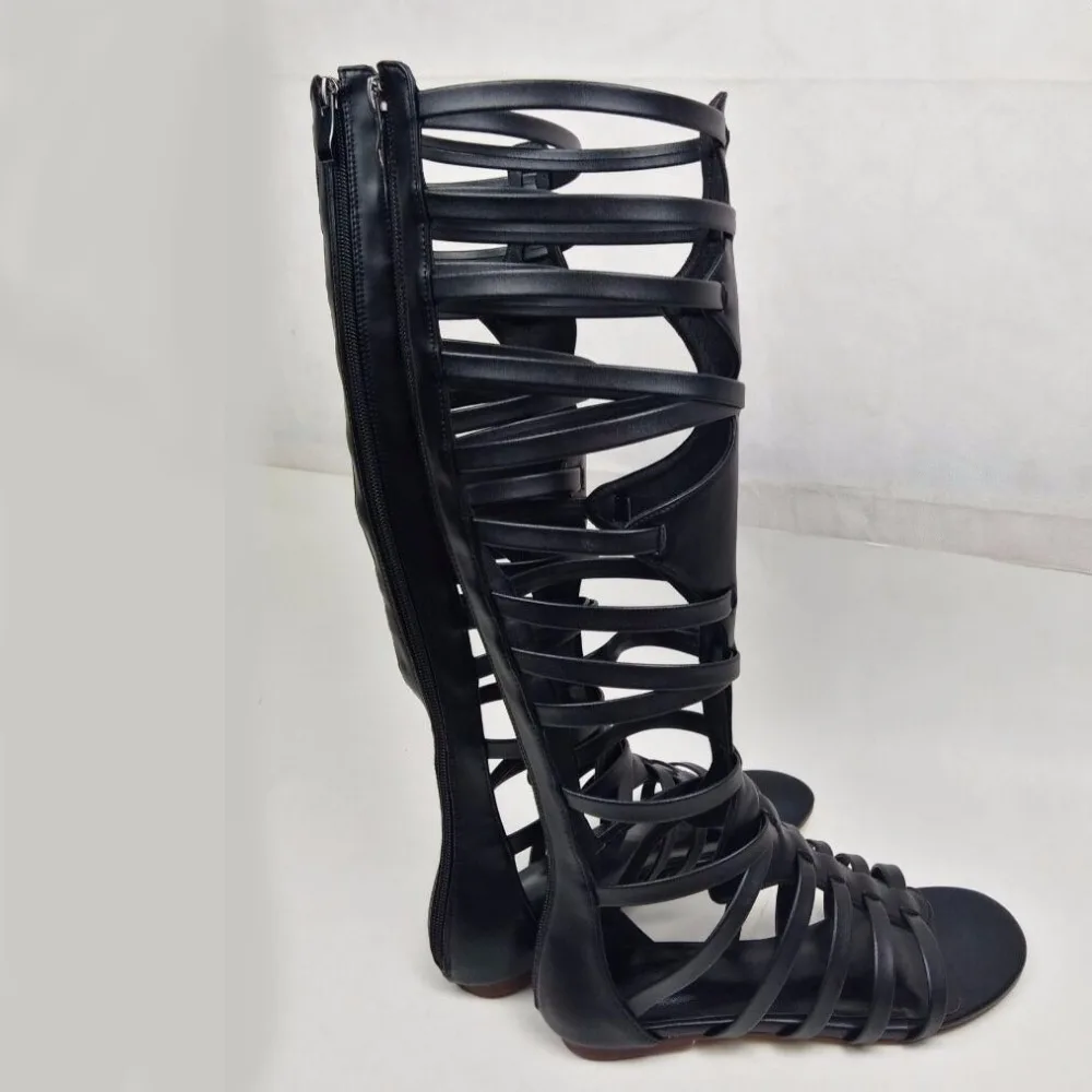 Женские туфли на плоской подошве повседневные Черные Туфли-гладиаторы с