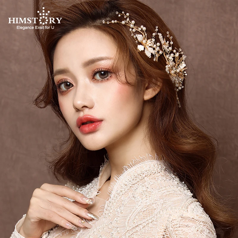 

HIMSTORY Luxury Handmade Gold Bridal Crystal Hair Vine HEadpiece Vintage Wedding FLower Leaf Headpiece Hair Accessories