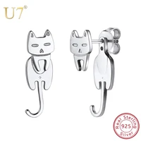u7 925 sterling silver animal cat stud earrings for women kitty head cat earring studs party gift female brincos wholesale sc236