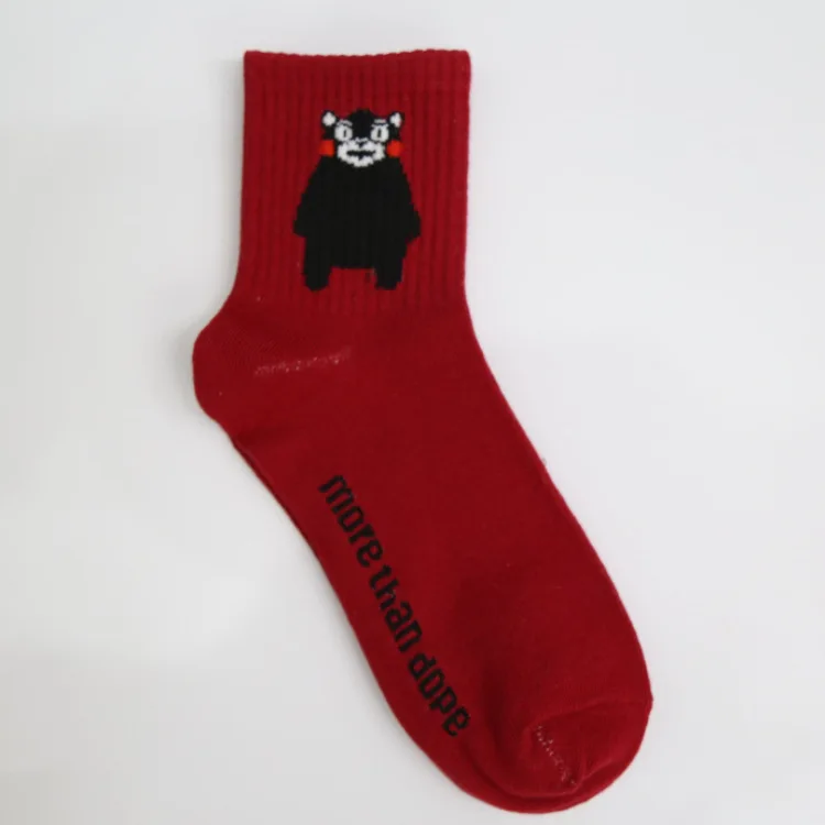 Bear red Корейские носки без пятки в стиле Харадзюку для мужчин и женщин с рисунками героев мультфильмов; забавные Гольфы с рисунком японской ракеты, человека, акулы, фрека, фри; хлопковые носки - Цвет: Bear red