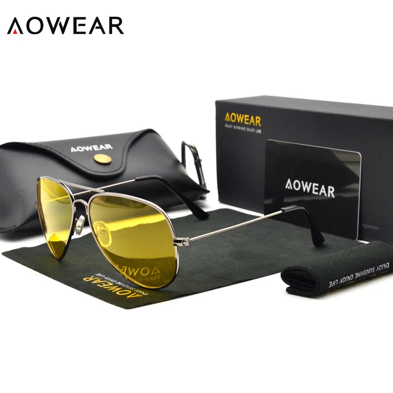 AOWEAR бренд 3025 очки ночного видения очки для вождения поляризованные авиационные желтые солнцезащитные очки мужские очки ночного видения - Цвет линз: C2 Grey Yellow Lens